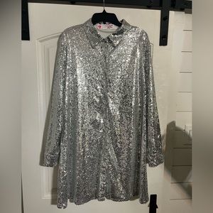 Southern Fried Chics Silver Sequin Shirt Dress